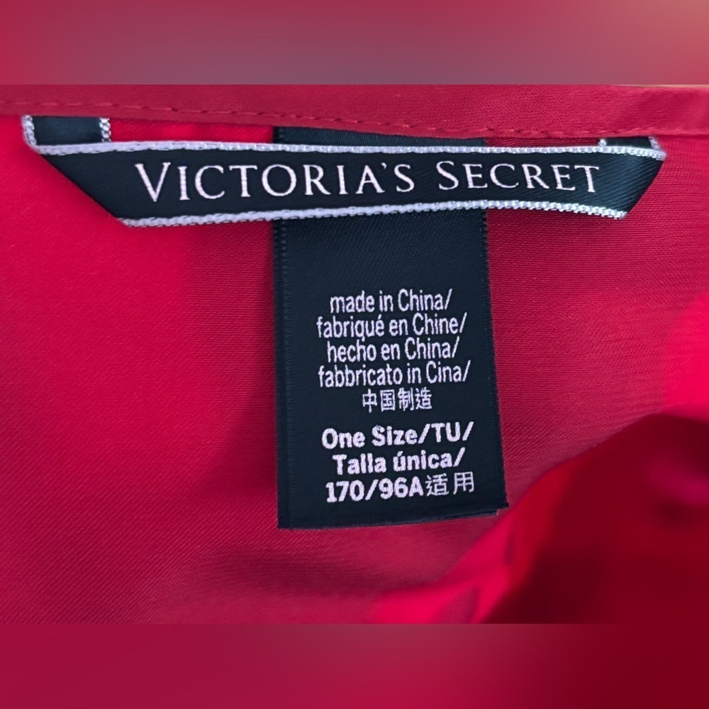 Victorias Secret Red Satin Love Kimono Robe One Size Sexy Romance Feminine - Picture 3 of 4